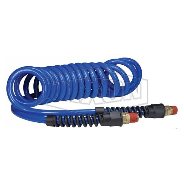 Self-Storing Air Hose, 1/2 in Nominal, MNPT End Style, 15 ft L, 155 psi Working, Polyurethane, Domes